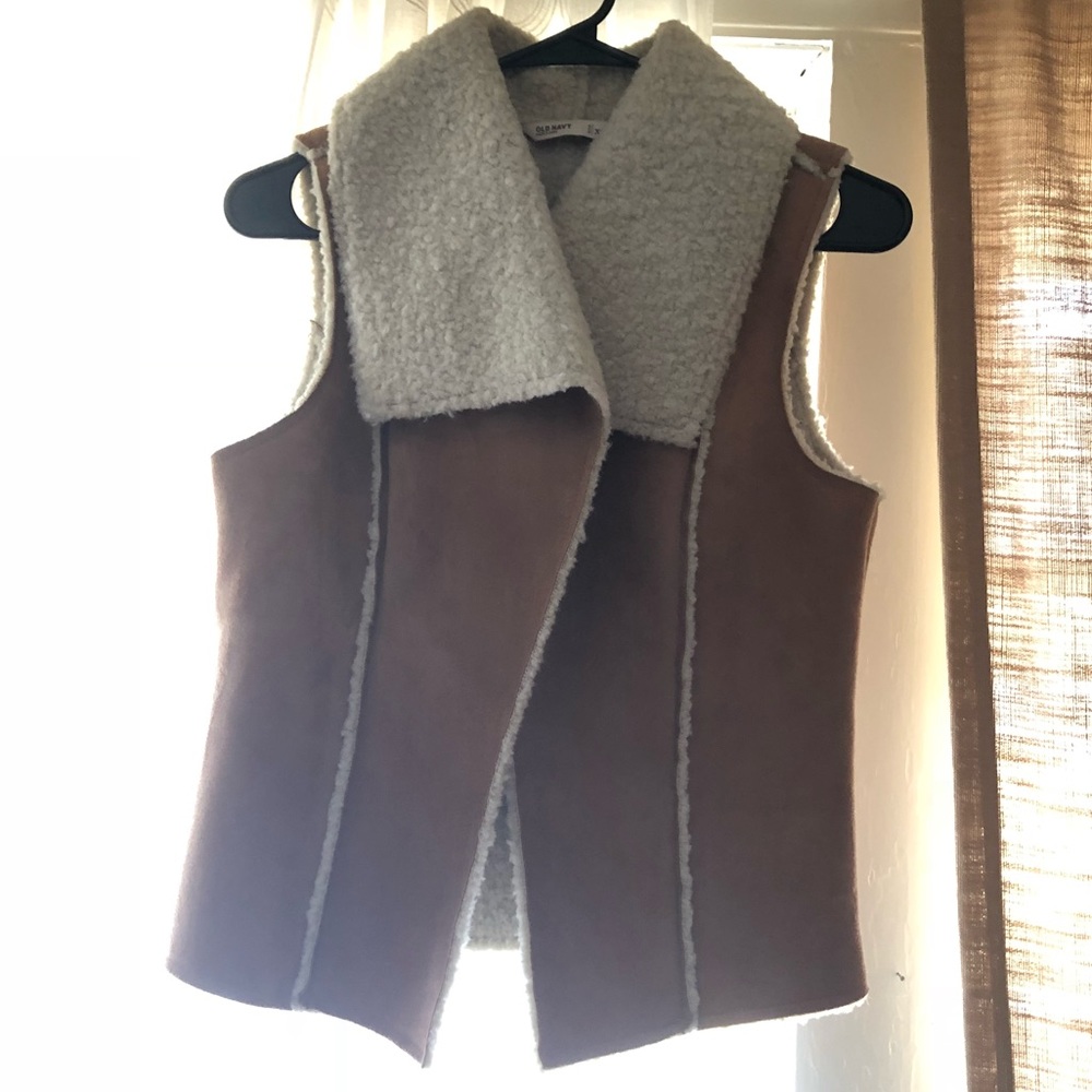 XS/S Old Navy Sherpa Lined Suede Vest Brown